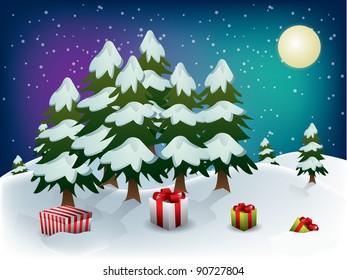 Winter forrest night