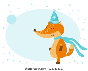winter fox in a hat and scarf