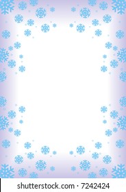Winter frame / background with blue snowflakes (snow crystals)