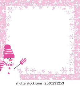 Winter Frame. Beautiful Square Holiday Background. Christmas Greeting Card Template. Free Space for Your Text. Vector Illustration in Pink, White