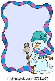 Winterrahmen mit Cartoon-Schneemann - Vektorgrafik.