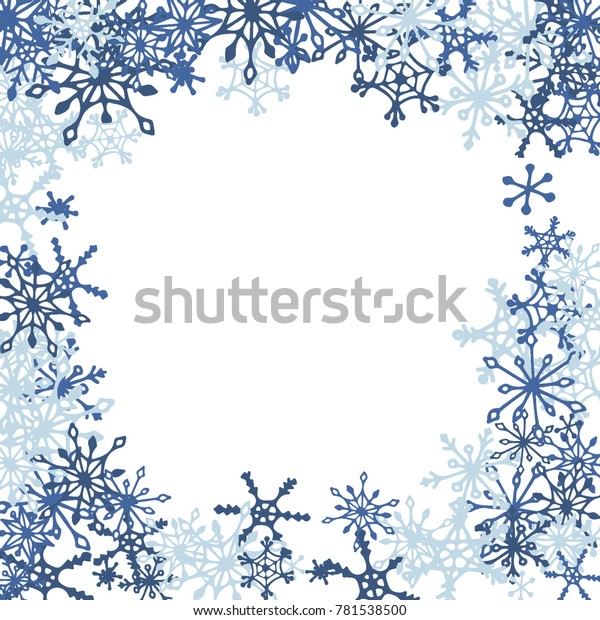 Winter Frame Cute Doodle Snowflakes Blue Stock Vector (Royalty Free ...