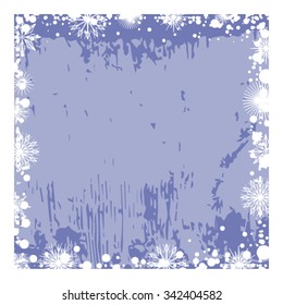 Winter frame with snow and snowflakes. Shabby background.