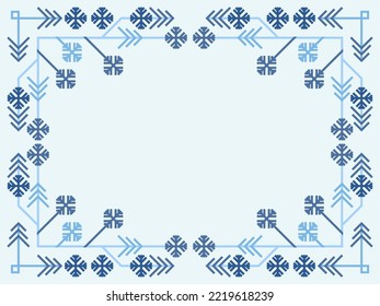 Winter frame with snowflakes in art line style. Christmas frame design for greeting card, invitation and flyer. Festive Christmas and New Year border. Vector illustration