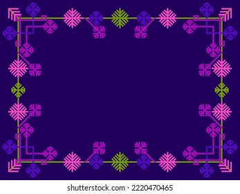 Winter frame with snowflakes in art line style. Christmas frame design for greeting card and invitation. Festive Christmas and New Year border in Scandinavian and Nordic style. Vector illustration