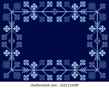 Winter frame with snowflakes in art line style. Christmas frame design for greeting card and invitation. Festive Christmas and New Year border in Scandinavian and Nordic style. Vector illustration