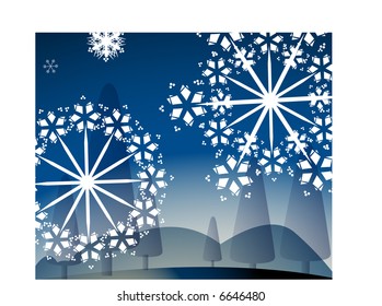 winter frame of snowflakes landscape