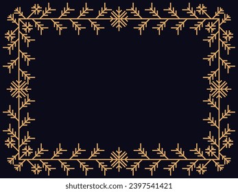 Marco invernal con copos de nieve en estilo de arte lineal. Borde lineal vintage de color dorado en estilo art deco. Diseño de marcos de Navidad para tarjetas de felicitación, invitaciones y volantes. Ilustración del vector