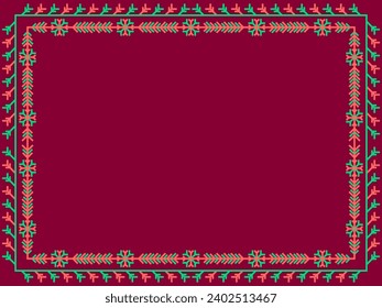 Winter frame with snowflakes with place for text. Winter vintage linear border with snowflake in line art style. Xmas frame template for invitations, flyers and greeting cards. Vector illustration