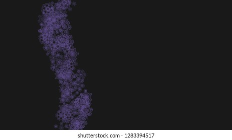 Winter frame with ultra violet snow. Snowflake border for gift coupons, vouchers, ads, party events. Christmas background with winter frame for holiday banner. New Year frosty backdrop