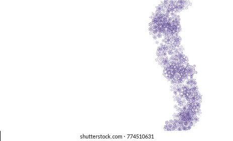 Winter frame with ultra violet snow. Snowflake border for gift coupons, vouchers, ads, party events. Christmas background with winter frame for holiday banner. New Year snowy backdrop