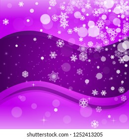 Winter frame with ultra violet snowflakes. New Year snowy backdrop. Snow border for gift coupons, vouchers, ads, party events. Christmas trendy background. Holiday banner with winter frame