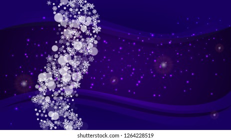 Winter frame with ultra violet snowflakes. New Year backdrop. Snow border for flyer, gift card, party invite, retail offer and ad. Christmas trendy background. Holiday snowy banner with winter frame