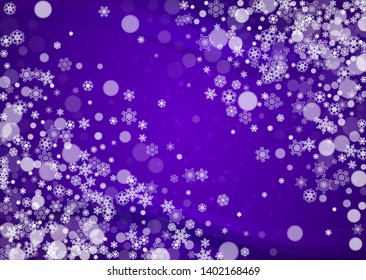 Winter frame with ultra violet snowflakes. New Year frosty backdrop. Snow border for gift coupons, vouchers, ads, party events. Christmas trendy background. Holiday banner with winter frame