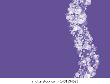 Winter frame with ultra violet snowflakes. New Year frosty backdrop. Snow border for flyer, gift card, party invite, retail offer and ad. Christmas trendy background. Holiday banner with winter frame