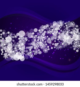Winter frame with ultra violet snowflakes. New Year snowy backdrop. Snow border for flyer, gift card, invitation, business offer and ad. Christmas trendy background. Holiday banner with winter frame