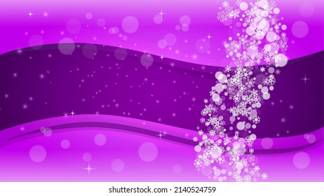 Winter frame with ultra violet snowflakes. New Year backdrop. Snow border for flyer, gift card, party invite, retail offer and ad. Christmas trendy background. Holiday snowy banner with winter frame