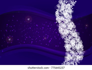 Winter frame with ultra violet snowflakes. New Year frosty backdrop. Snow border for gift coupons, vouchers, ads, party events. Christmas trendy background. Holiday banner with winter frame