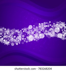 Winter frame with ultra violet snowflakes. New Year frosty backdrop. Snow border for flyer, gift card, party invite, retail offer and ad. Christmas trendy background. Holiday banner with winter frame