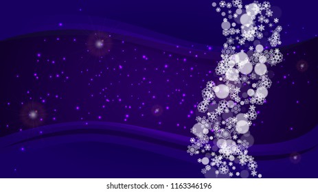 Winter frame with ultraviolet snowflakes. New Year backdrop. Snow border for flyer, gift card, party invite, retail offer and ad. Christmas trendy background. Holiday snowy banner with winter frame