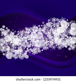 Winter frame with ultraviolet snowflakes. New Year snowy backdrop. Snow border for flyer, gift card, party invite, retail offer and ad. Christmas trendy background. Holiday banner with winter frame