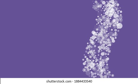 Winter frame with ultraviolet snowflakes. New Year backdrop. Snow border for flyer, gift card, party invite, retail offer and ad. Christmas trendy background. Holiday frosty banner with winter frame