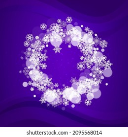Winter frame with ultraviolet snowflakes. New Year frosty backdrop. Snow border for flyer, gift card, invitation, business offer and ad. Christmas trendy background. Holiday banner with winter frame