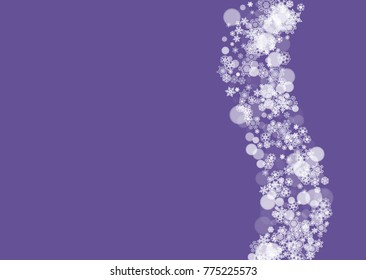 Winter frame with ultraviolet snowflakes. New Year frosty backdrop. Snow border for gift coupons, vouchers, ads, party events. Christmas trendy background. Holiday banner with winter frame
