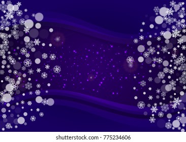 Winter frame with ultraviolet snowflakes. New Year snowy backdrop. Snow border for flyer, gift card, party invite, retail offer and ad. Christmas trendy background. Holiday banner with winter frame