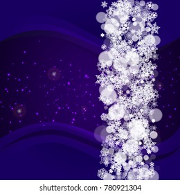 Winter frame with ultraviolet snowflakes. New Year snowy backdrop. Snow border for flyer, gift card, invitation, business offer and ad. Christmas trendy background. Holiday banner with winter frame