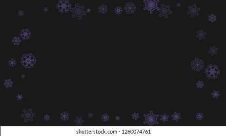 Winter frame withultra violet snow. Snowflake border for gift coupons, vouchers, ads, party events. Christmas background with winter frame for holiday banner. New Year snowy backdrop