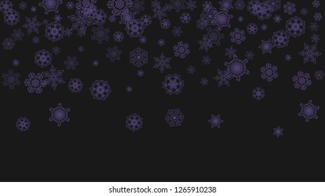 Winter frame withultra violet snow. Snowflake border for flyer, gift card, invitation, business offer and ad. Christmas background with winter frame for holiday banner. New Year frosty backdrop