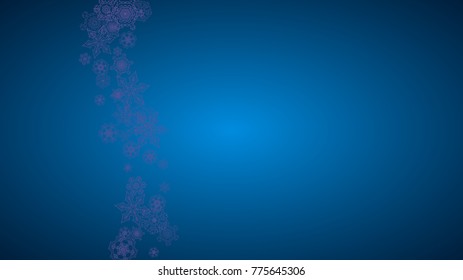 Winter frame withultra violet snow. Snowflake border for flyer, gift card, invitation, business offer and ad. Christmas background with winter frame for holiday banner. New Year snowy backdrop