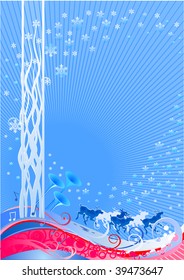 The Winter freezing background with running deers.