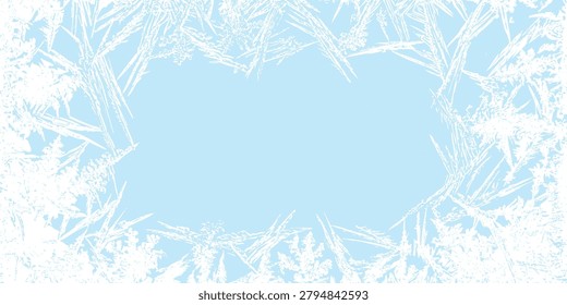 Winter Frost Border Frame with Ice Crystal Pattern on Frozen Background, Cold Seasonal Copy Space Vector Design