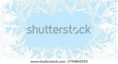 Winter Frost Border Frame with Ice Crystal Pattern on Frozen Background, Cold Seasonal Copy Space Vector Design