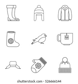 Winter frost icons set. Outline illustration of 9 winter frost vector icons for web