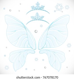 Winter frost magic fairy wings with two tiara bundled isolated on a white background