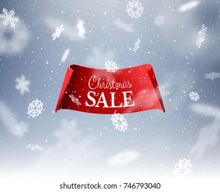 Fondo de la ventana ornamentada de la helada del invierno para la venta de las Navidades o la tarjeta de felicitación de la liquidación con la cinta de papel. Vector eps10.