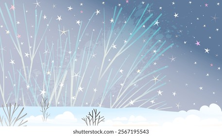 Winter frozen abstract background scenery covered with snow. Christmas or New Year snowy background. Snowfall landscape with empty space. Christmas greeting card. Pastel colored Vector illustration.