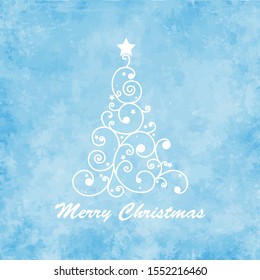 Winter frozen background. Winter Christmas concept with tree branches, snow and bokeh lights.