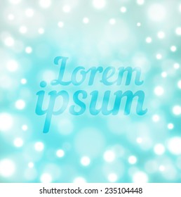 Winter frozen card with abstract vector blurred Christmas lights bokeh blue background with place for text