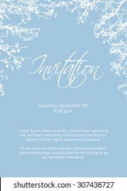 Winter Frozen Tree Branches Frame. Template For Invitation