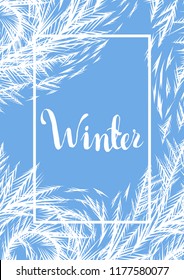 Winter frozen window background. Ornament of ice crystals on the glass.