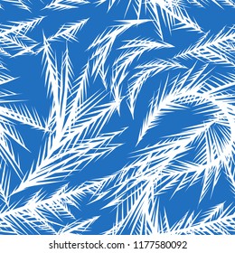 Winter frozen window seamless pattern. Ornament of ice crystals on the glass.