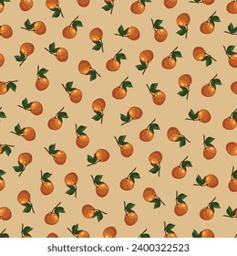 Winter fruit. Mandarins with leaves. Pattern