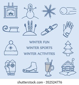 winter fun, Christmas, sport, line icons