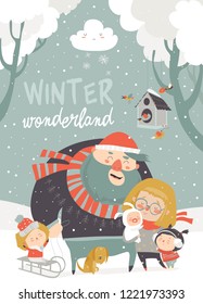 Winter fun. Happy family at winter vacation