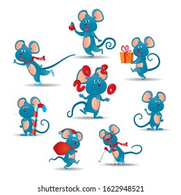 Winter fun mice on a white background. Happy New Year
