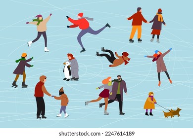 .Winter fun on ice skates. Vector illustration.